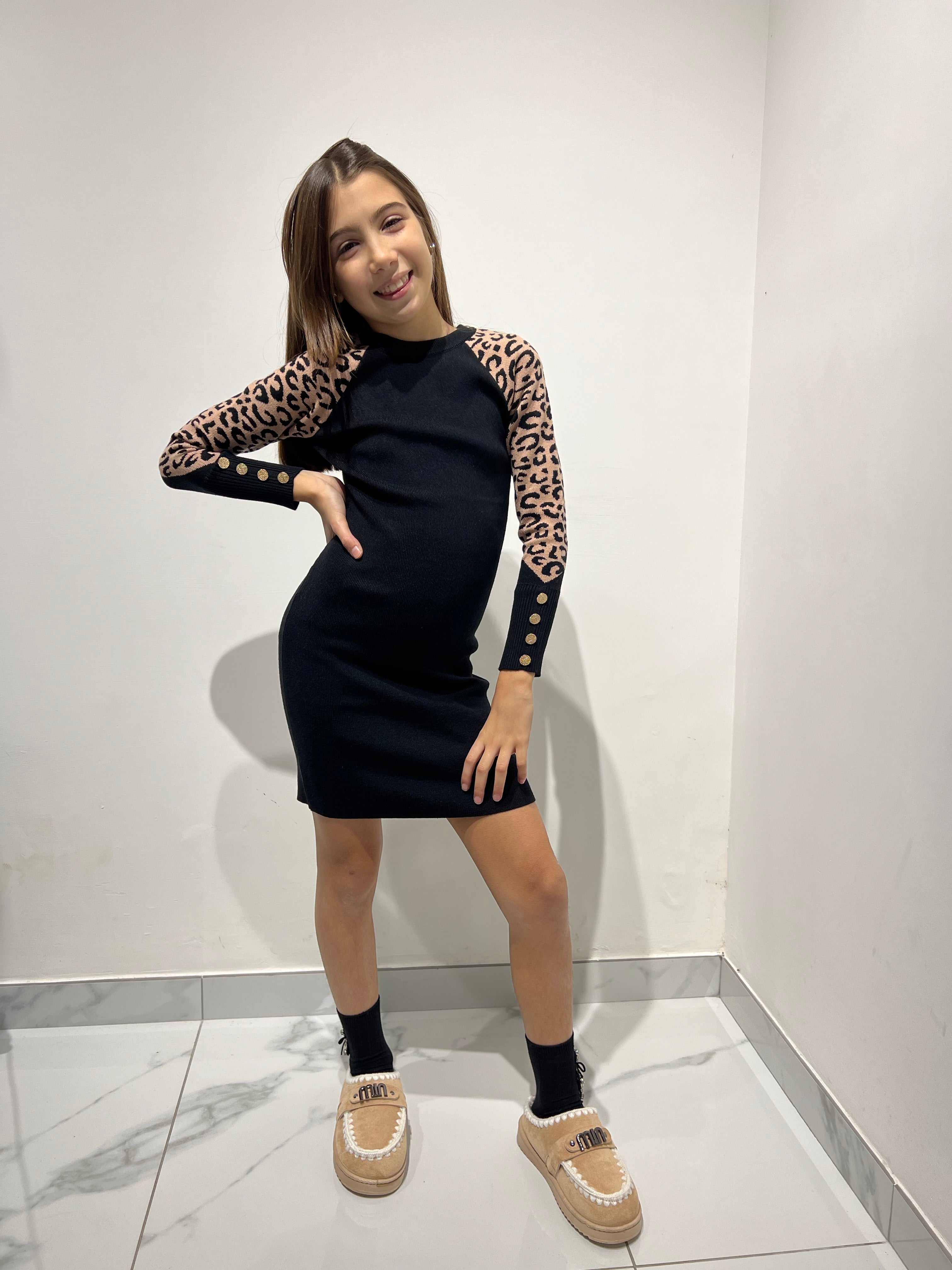 Vestitino nero maniche animalier