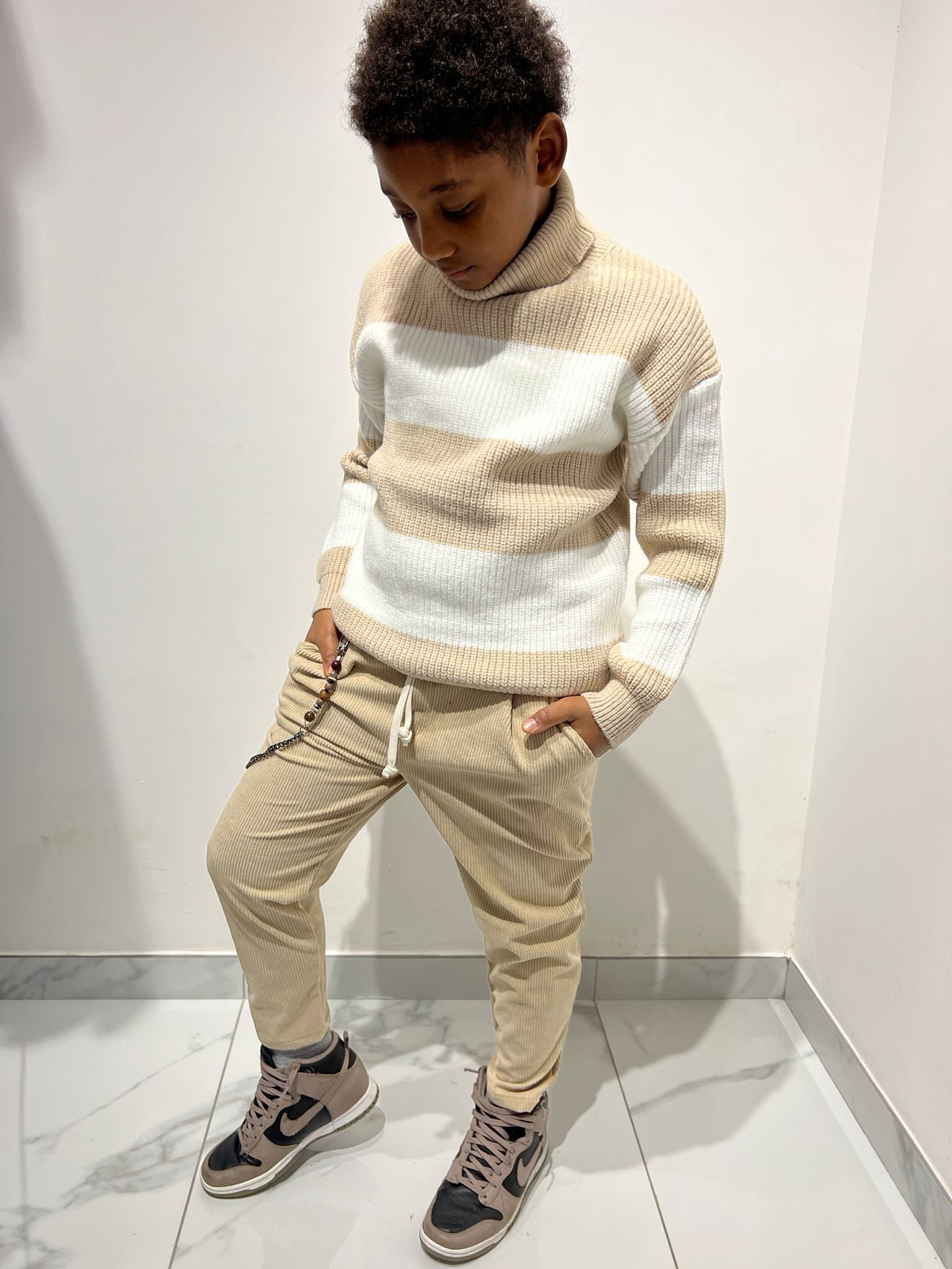 Maglioncino righe collo alto lana