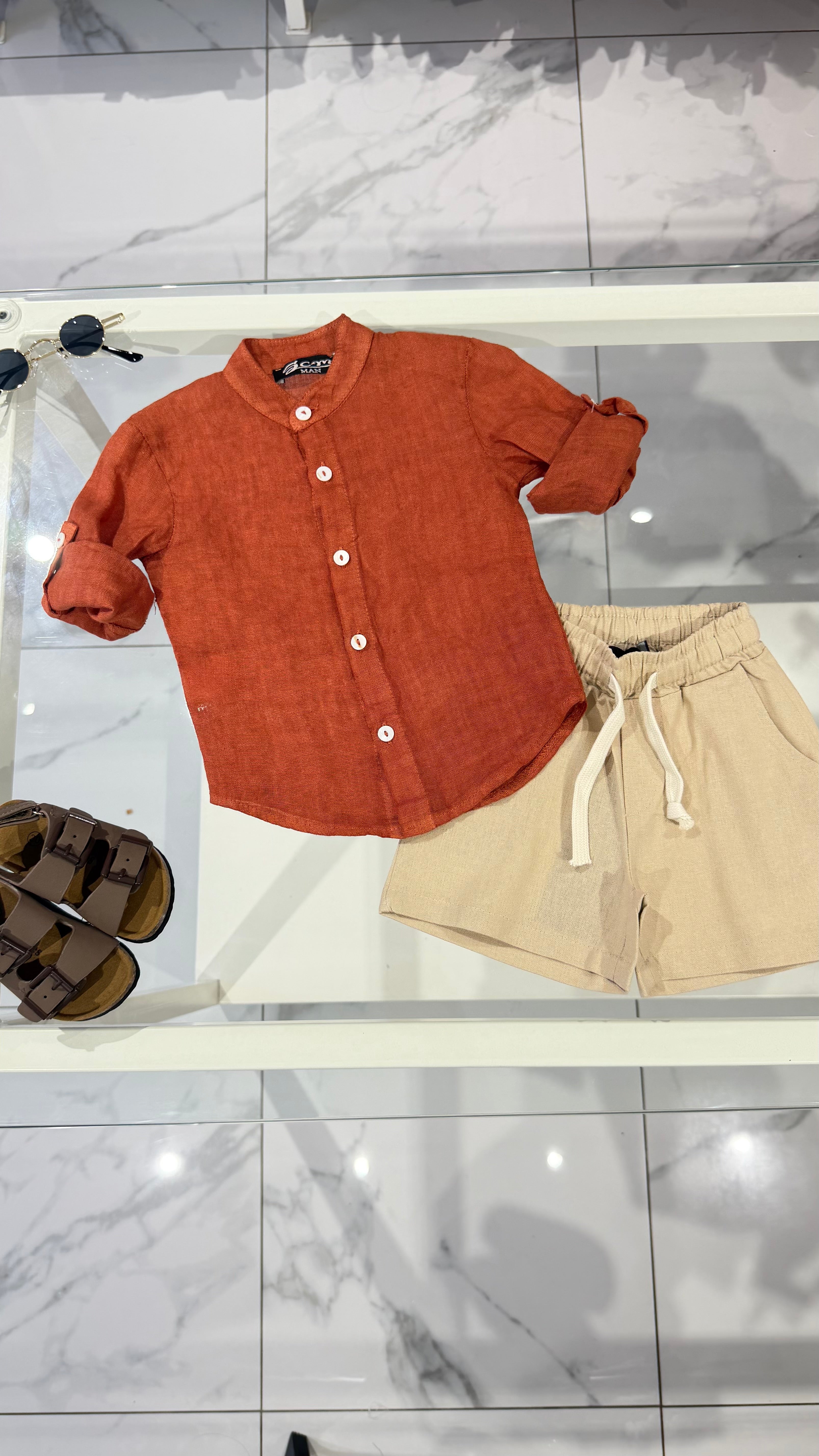 Camicia Lino mattone