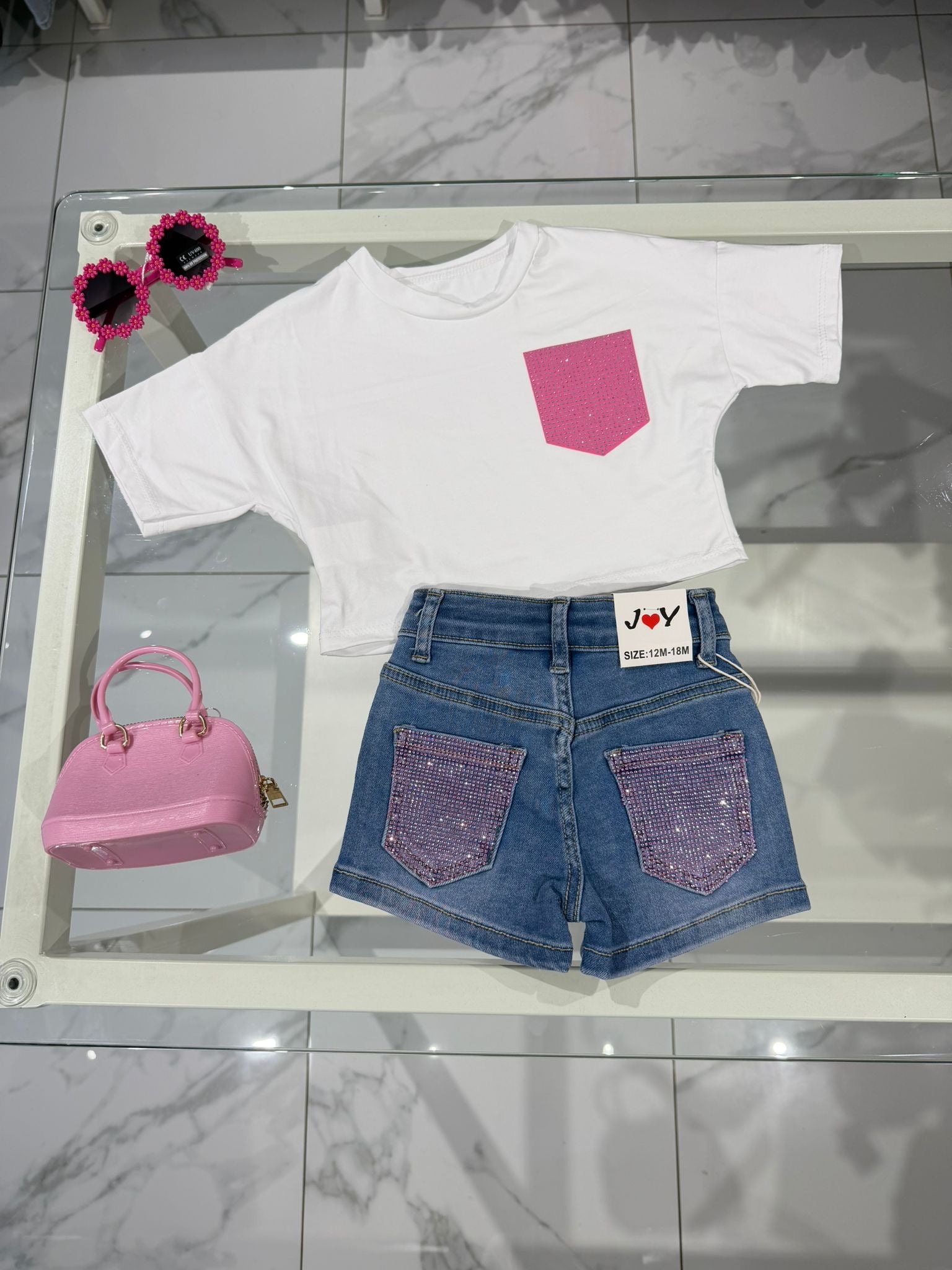 T-shirt white tasca diamond fucsia