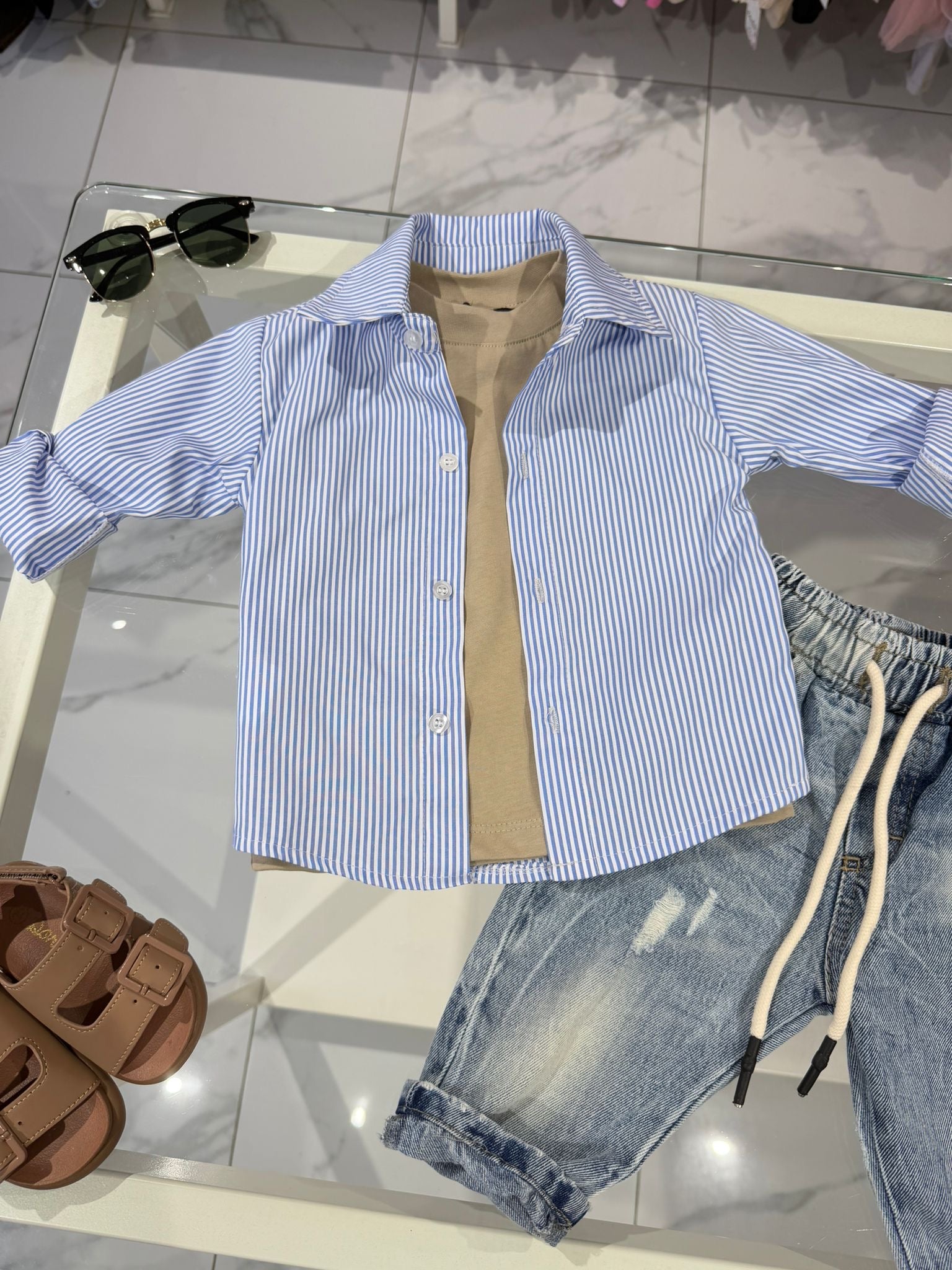 Camicia righe celeste