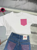 T-shirt white tasca diamond fucsia