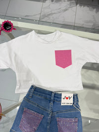 T-shirt white tasca diamond fucsia