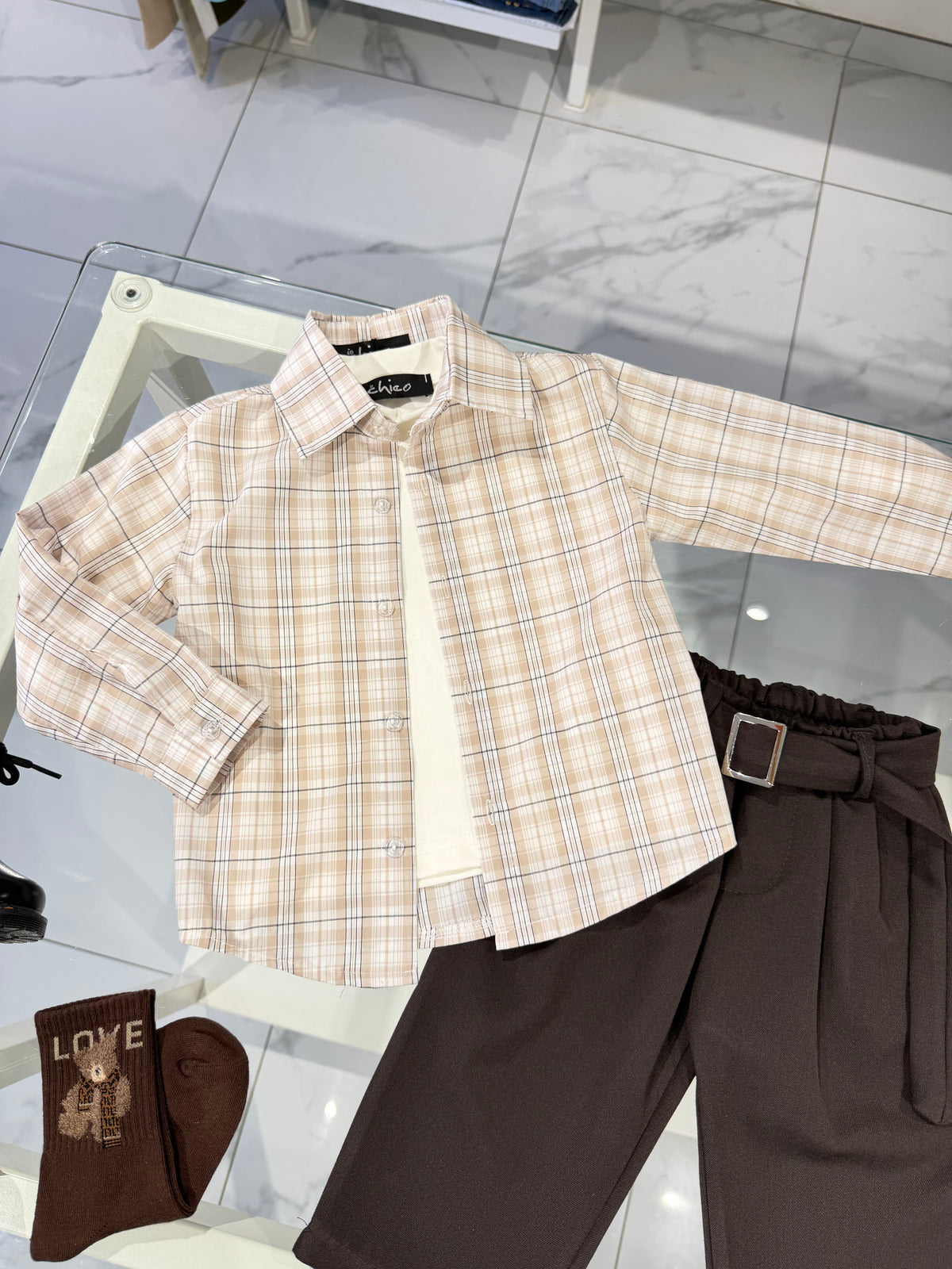 Camicia beje quadri