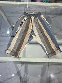 Pantalone righe Lino celeste