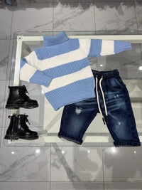 Maglioncino righe celeste e bianco