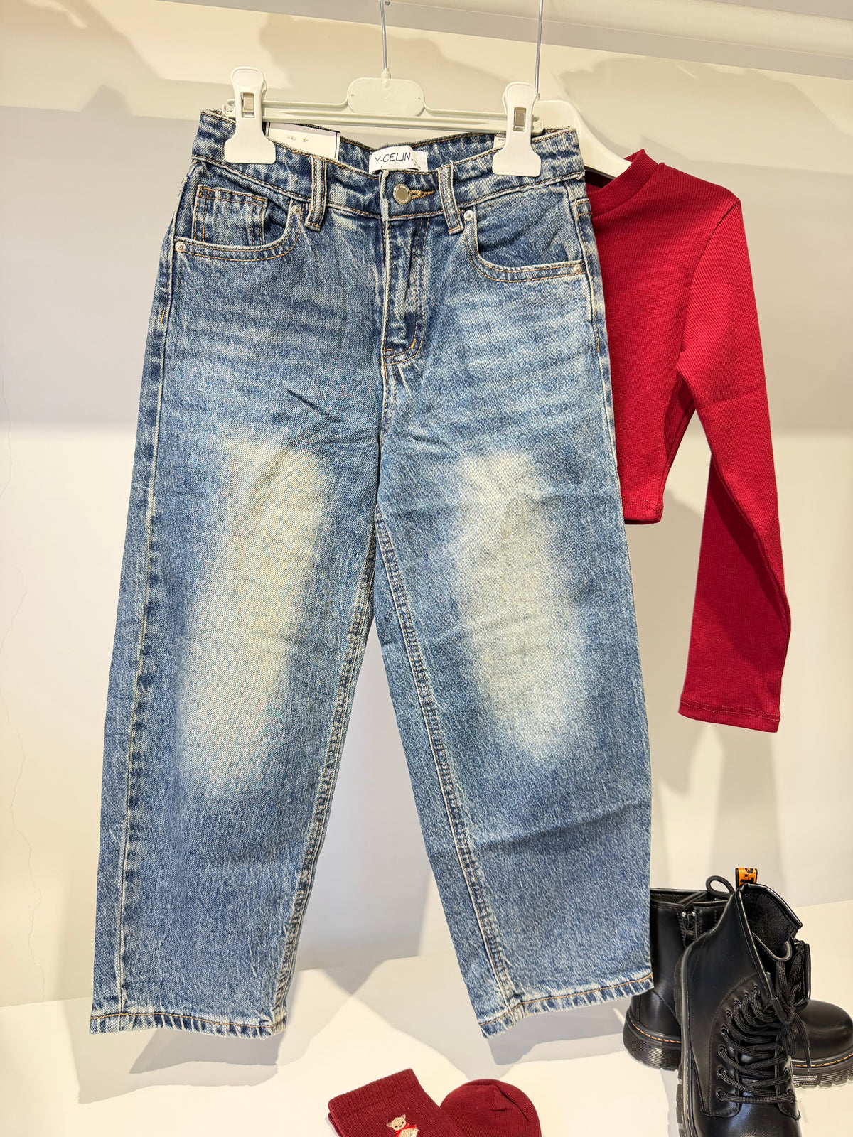 Jeans tasca animalier bordeaux