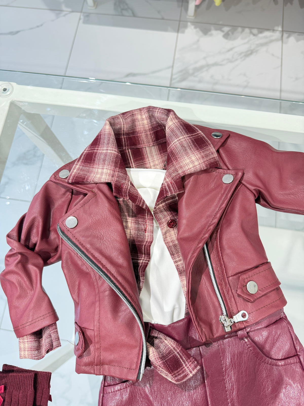 Chiodo ecopelle bordeaux