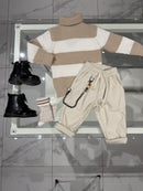 Maglioncino righe beje e bianco