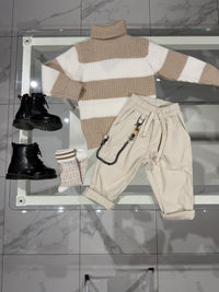 Maglioncino righe beje e bianco