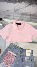 T shirt polo crop
