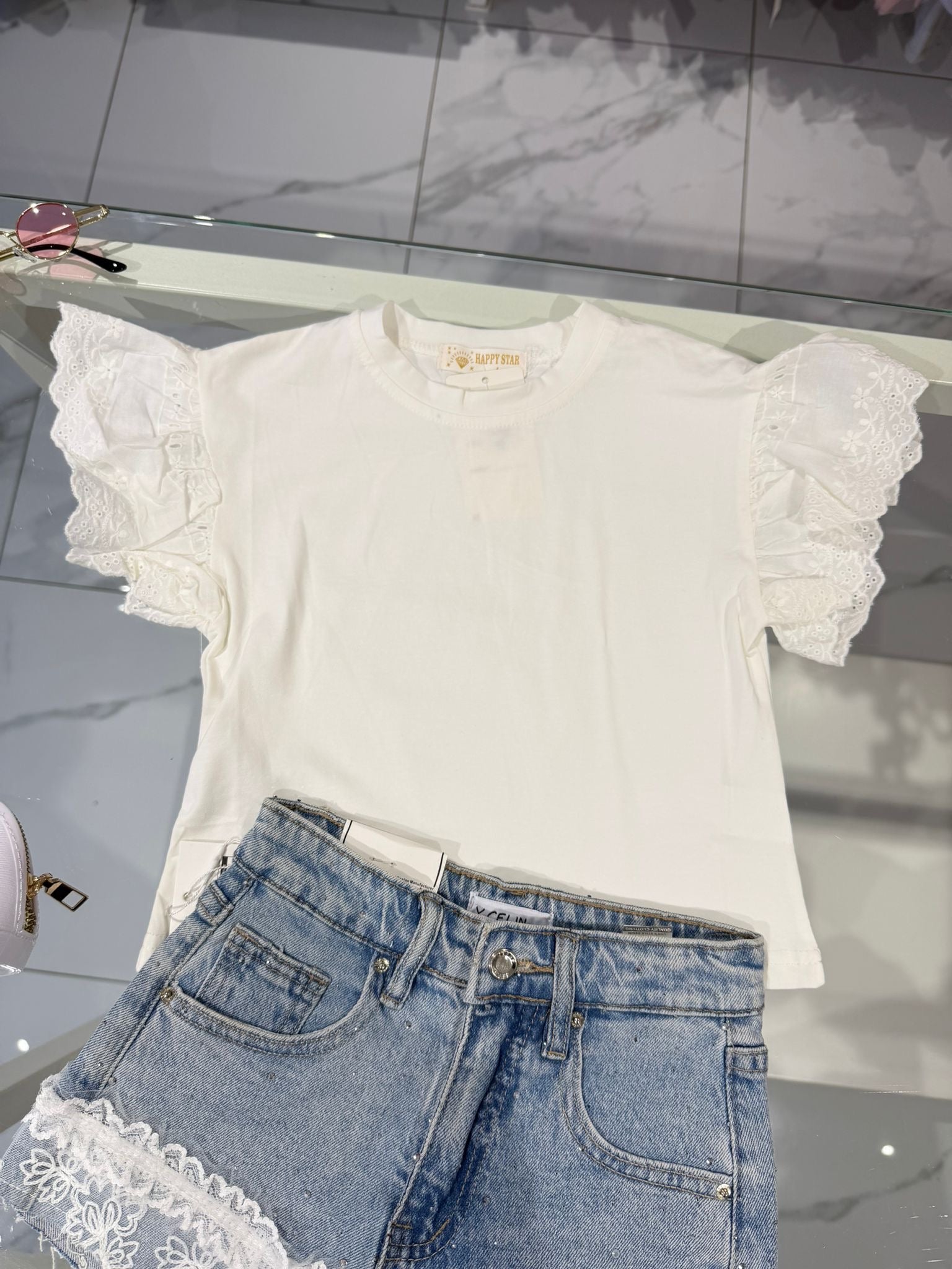 T-shirt white pizzo