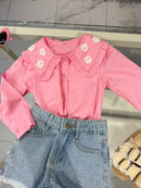 Camicia pink fiori white
