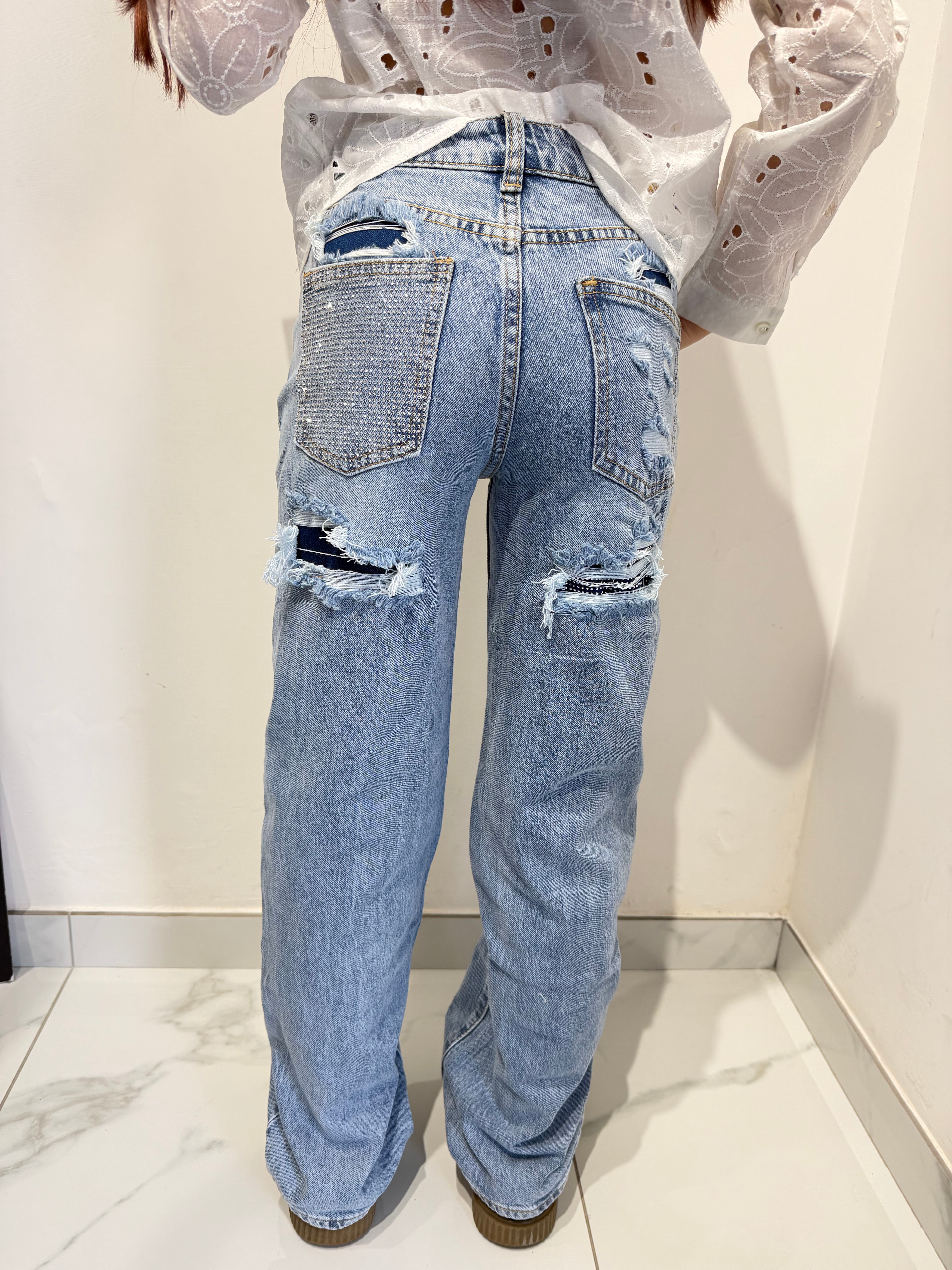 Jeans strass tasche