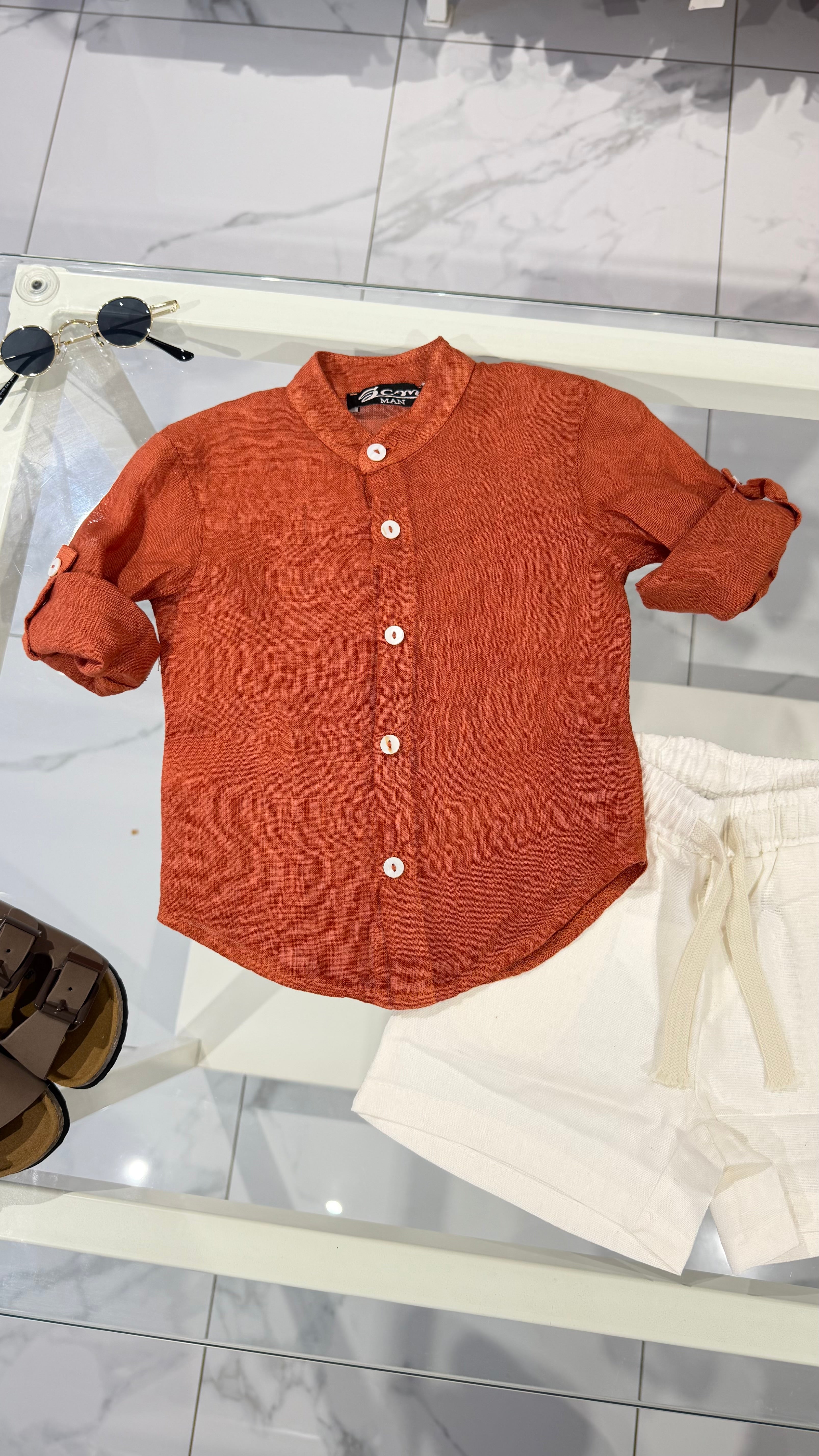 Camicia Lino mattone