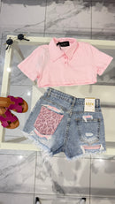 T shirt polo crop