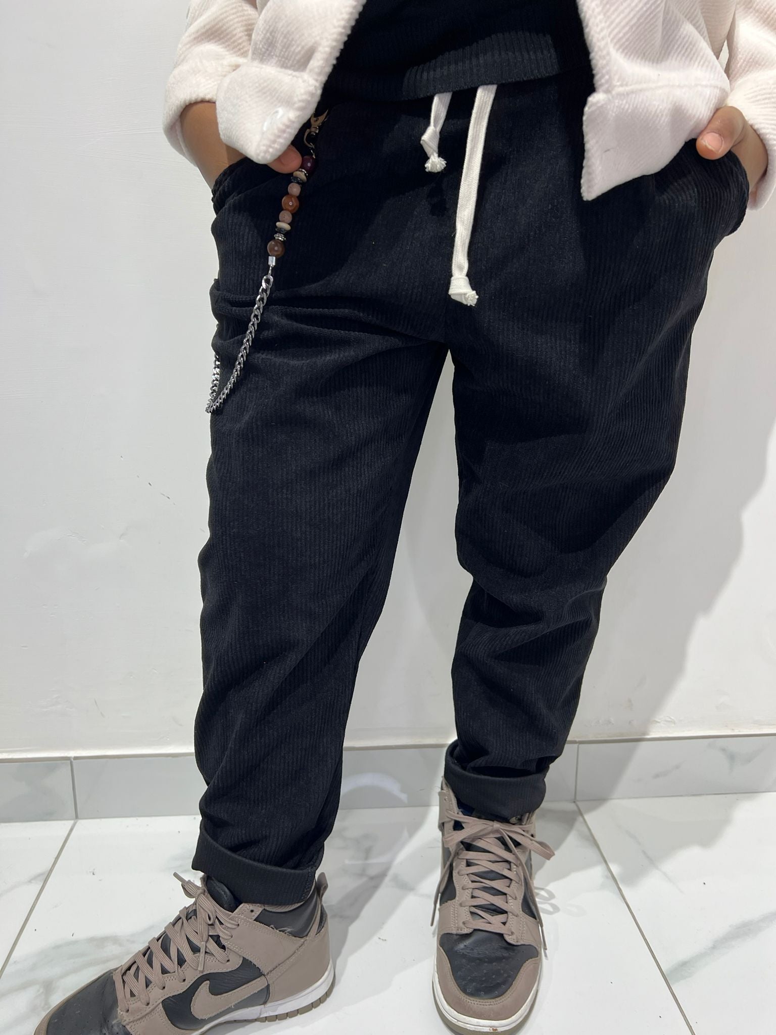 Pantalone nero costine