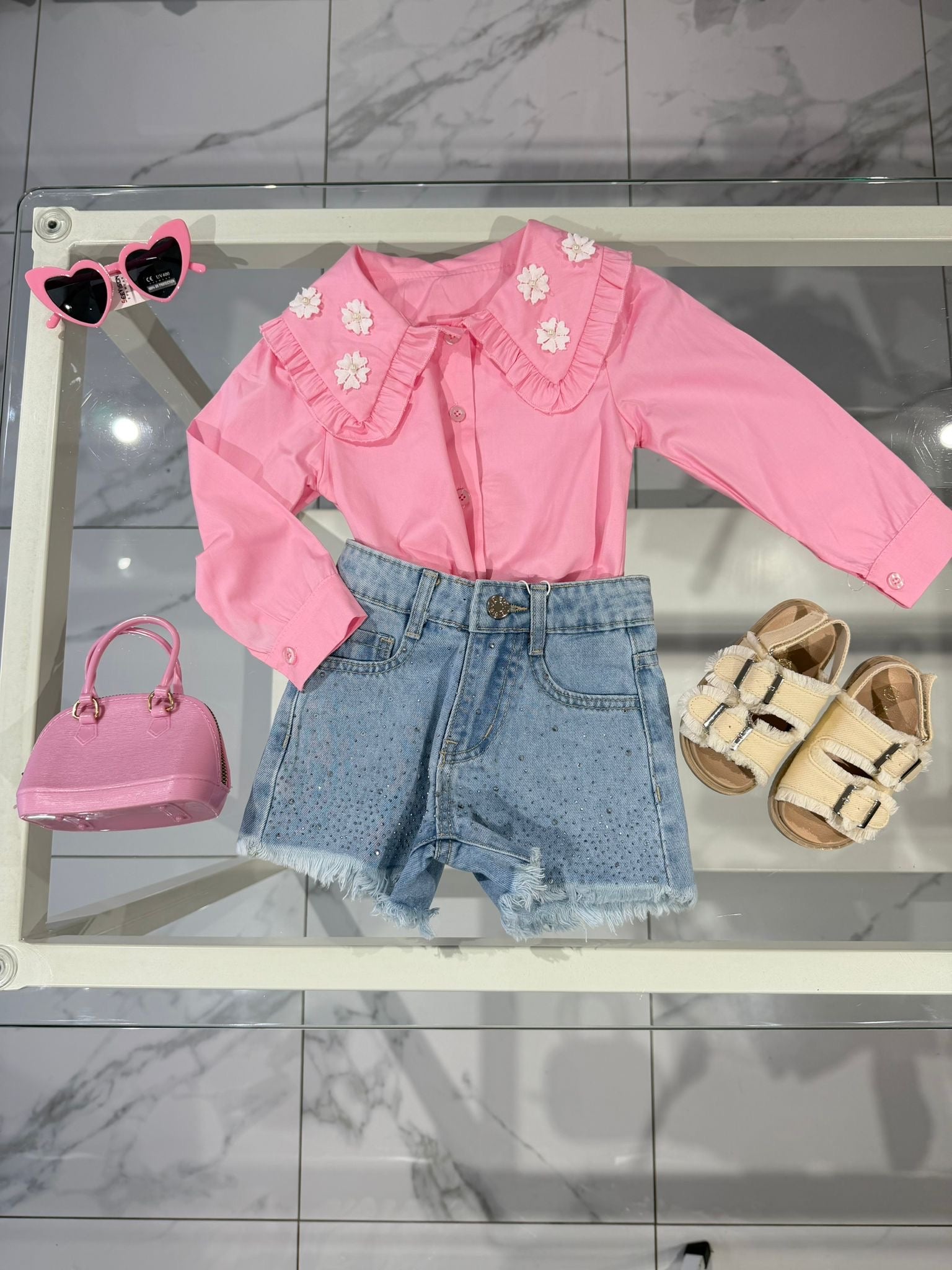 Camicia pink fiori white