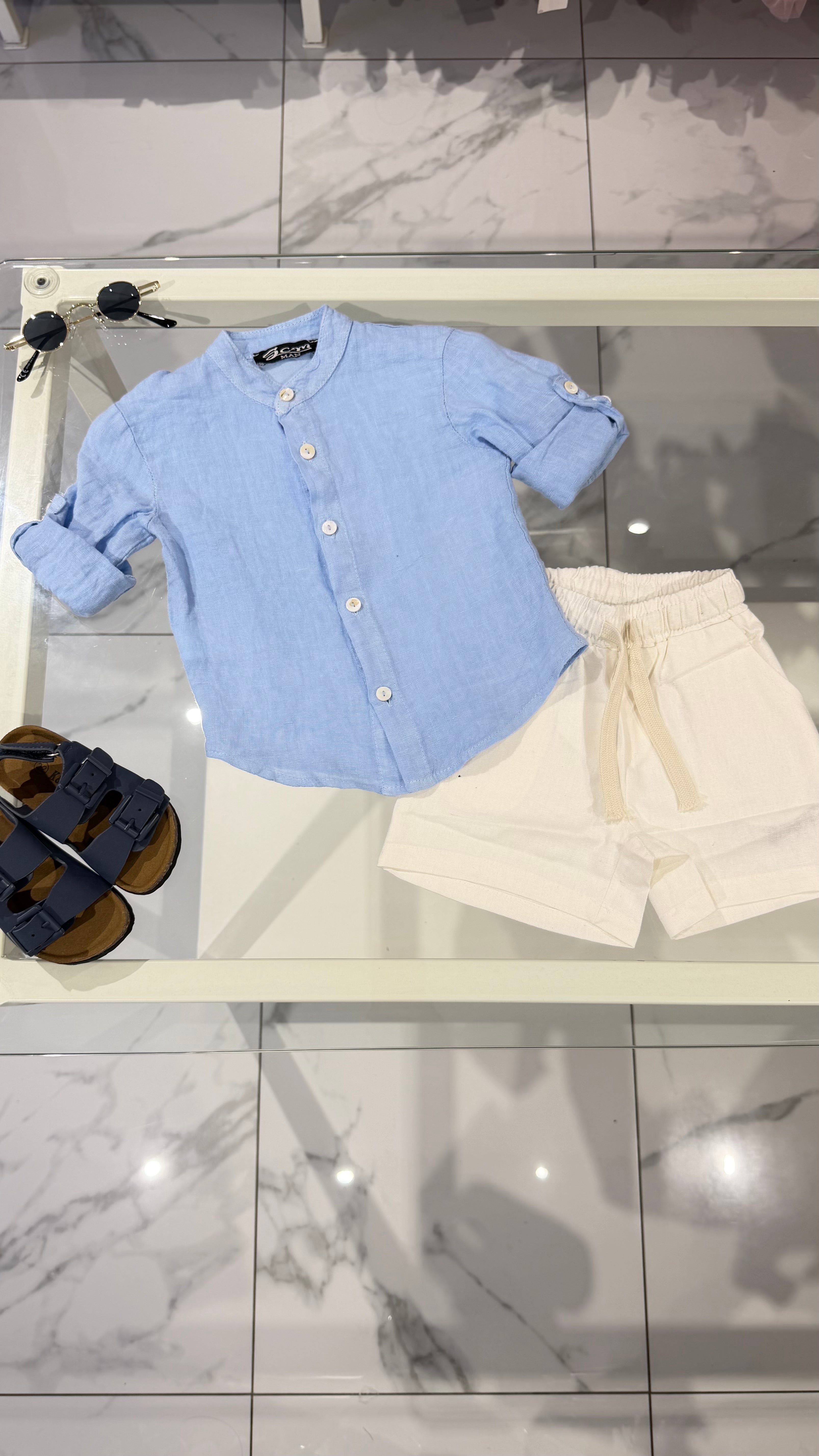 Camicia Lino celeste