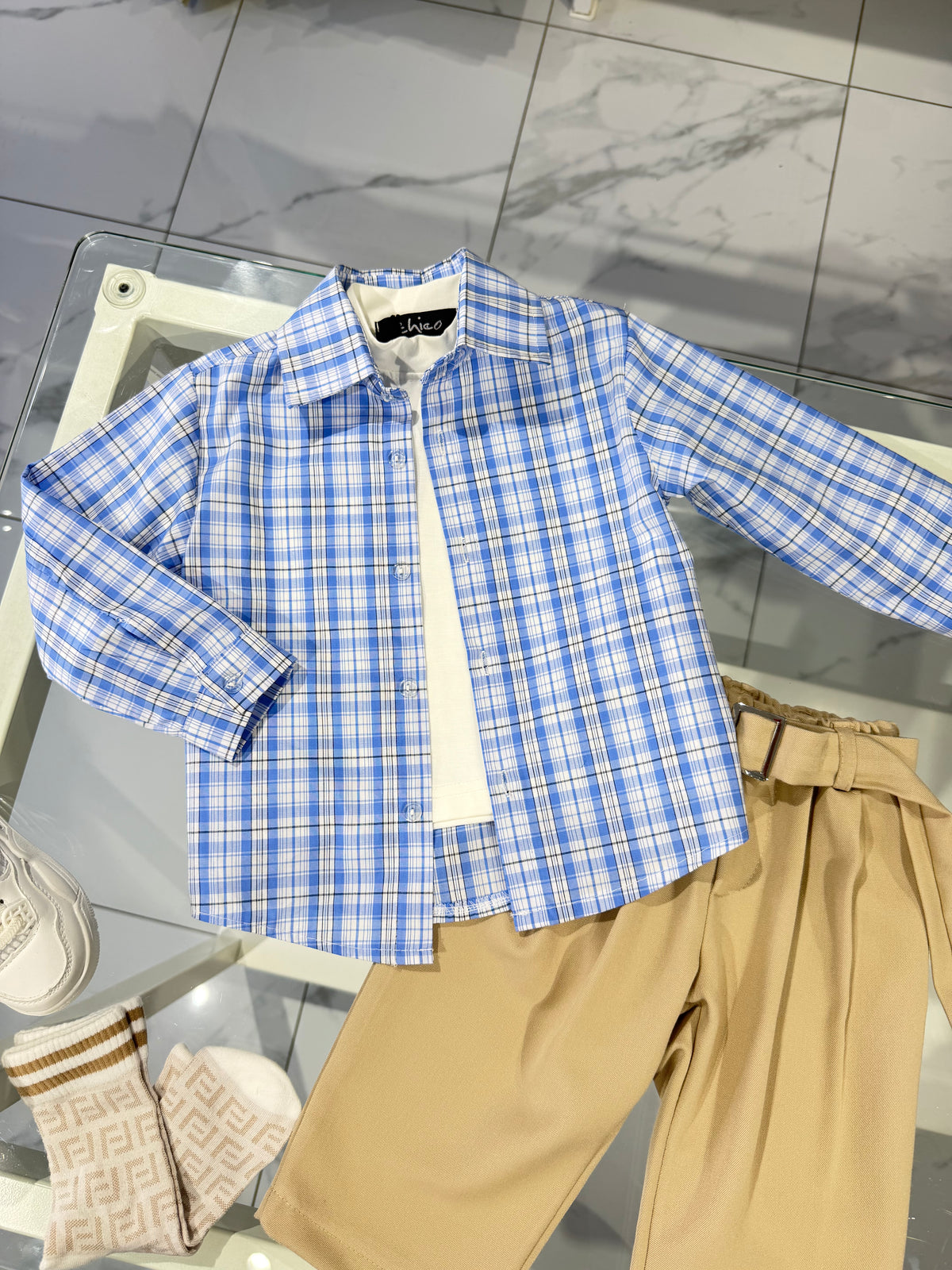 Camicia quadri celeste