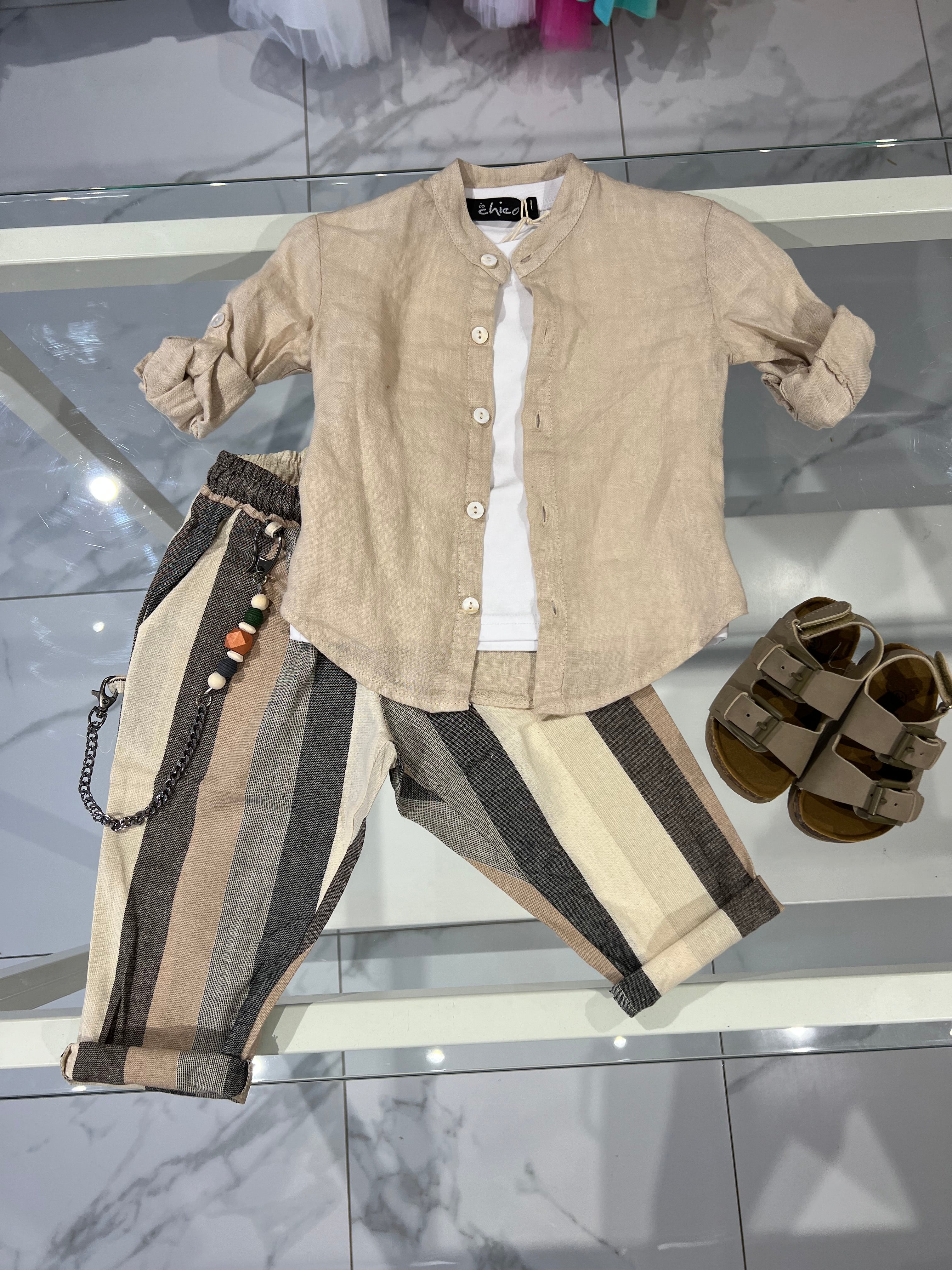 Pantalone righe Lino