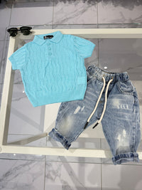 Polo turchese con bottini