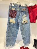Jeans tasca animalier bordeaux